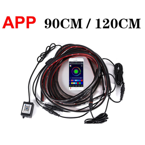 Image of Tiktok Car Underglow Neon Accent Strip Light Kit 8 Color Sound Active Function APP/Remote Control 4pcs LED Underbody System Light Strip