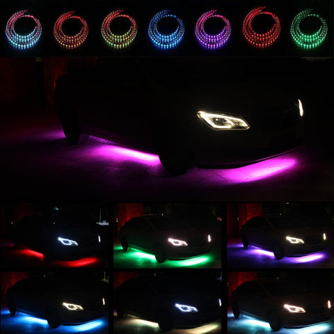 Image of Tiktok Car Underglow Neon Accent Strip Light Kit 8 Color Sound Active Function APP/Remote Control 4pcs LED Underbody System Light Strip