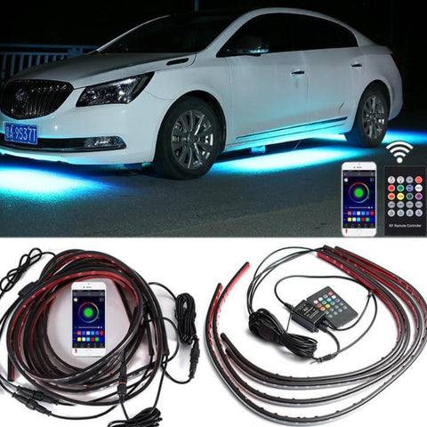 Image of Tiktok Car Underglow Neon Accent Strip Light Kit 8 Color Sound Active Function APP/Remote Control 4pcs LED Underbody System Light Strip