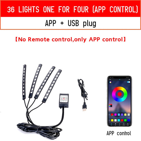 Image of Tiktok Led Car Foot Ambient Light With USB Cigarette Lighter Backlight Music Control App RGB