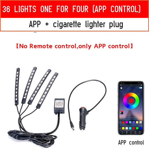 Image of Tiktok Led Car Foot Ambient Light With USB Cigarette Lighter Backlight Music Control App RGB