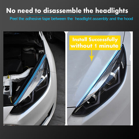 Image of Tiktok 2pcs LED DRL Car Daytime Running Light Flexible Waterproof Strip