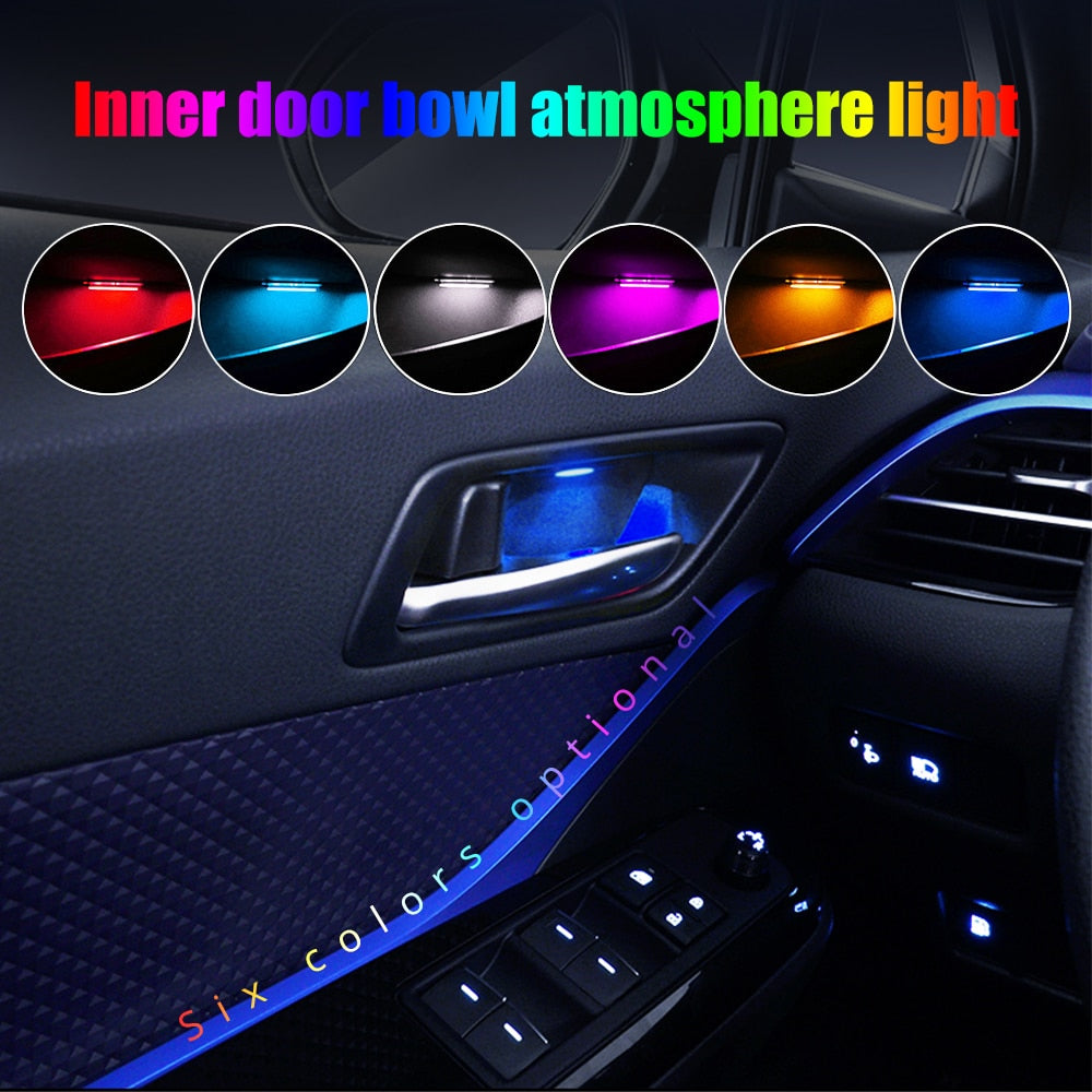 Tiktok 4pcs Car Ambient LED Light Auto Inner Door Bowl handle Armrest Light