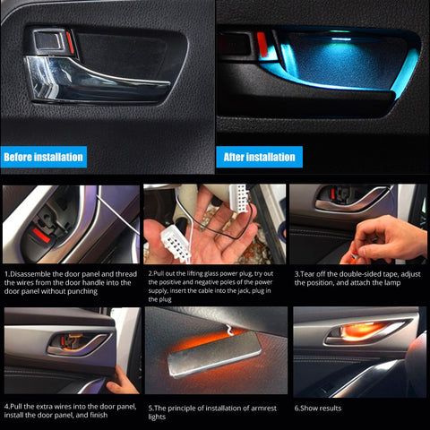 Image of Tiktok 4pcs Car Ambient LED Light Auto Inner Door Bowl handle Armrest Light