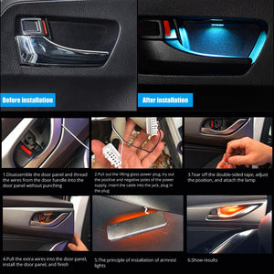 Tiktok 4pcs Car Ambient LED Light Auto Inner Door Bowl handle Armrest Light