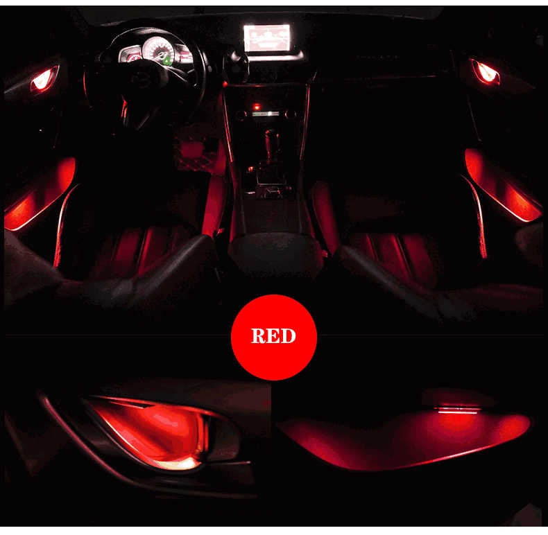 Tiktok 4pcs Car Ambient LED Light Auto Inner Door Bowl handle Armrest Light