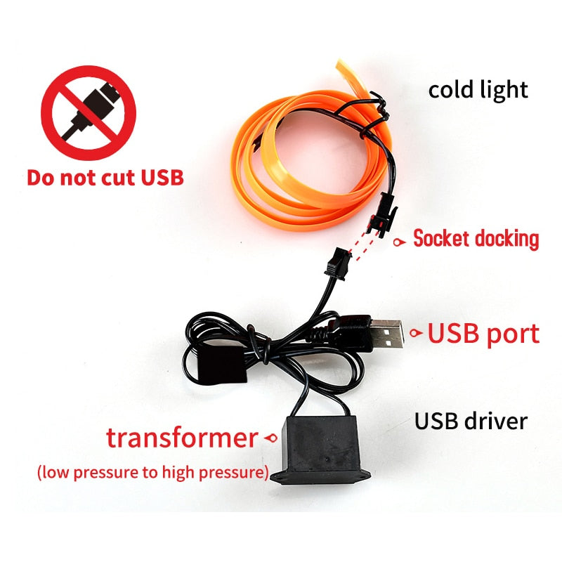 Tiktok 5m car interior accessories atmosphere lamp EL cold light line with USB