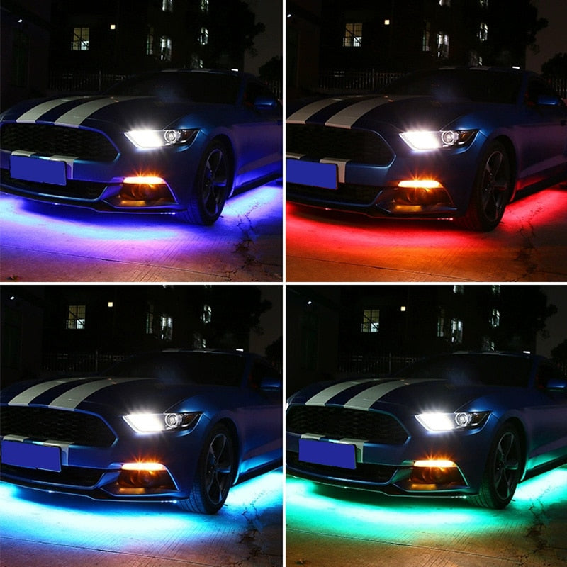 Tiktok Car Underglow Neon Accent Strip Light Kit 8 Color Sound Active Function APP/Remote Control 4pcs LED Underbody System Light Strip