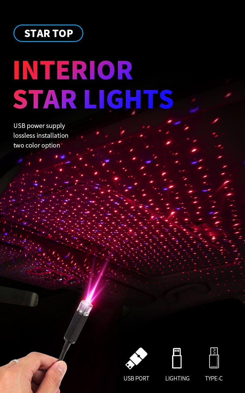 Tiktok Car Roof Star Light Interior LED Starry Laser Atmosphere Ambient