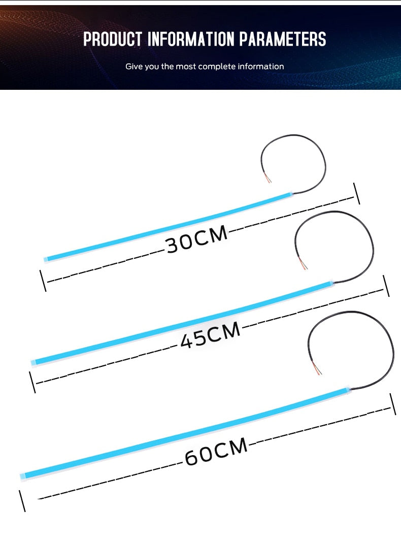 Tiktok 2pcs LED DRL Car Daytime Running Light Flexible Waterproof Strip