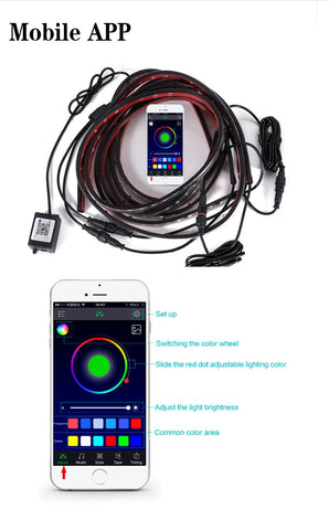 Image of Tiktok Car Underglow Neon Accent Strip Light Kit 8 Color Sound Active Function APP/Remote Control 4pcs LED Underbody System Light Strip