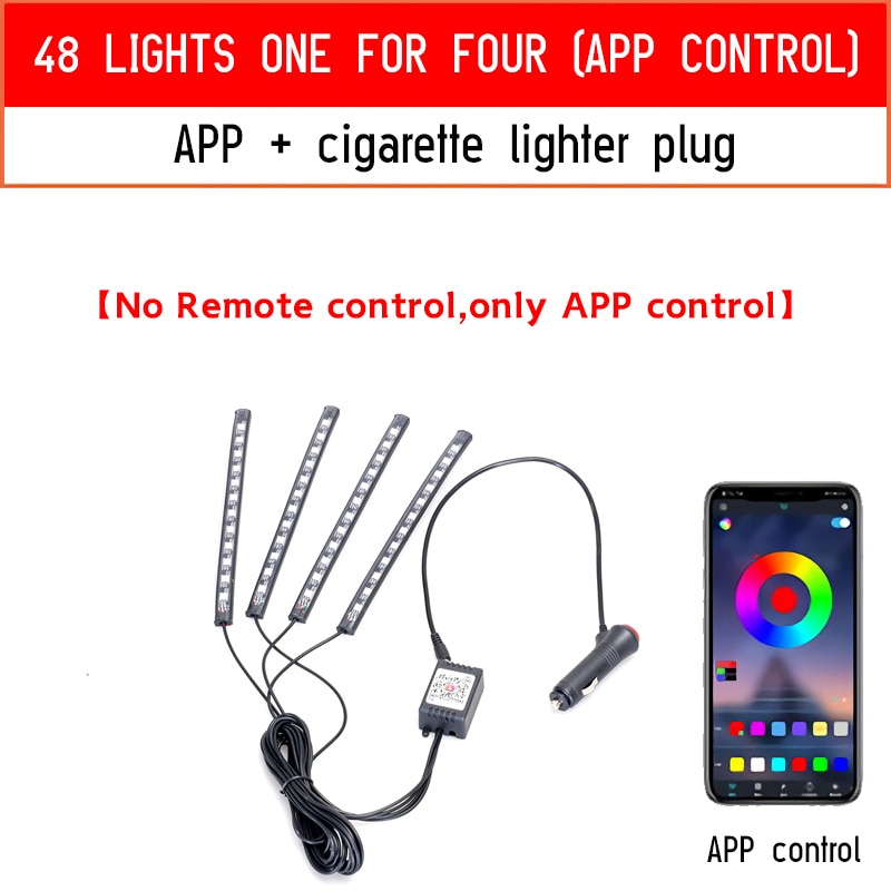 Tiktok Led Car Foot Ambient Light With USB Cigarette Lighter Backlight Music Control App RGB