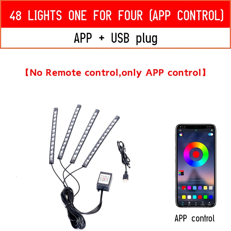 Tiktok Led Car Foot Ambient Light With USB Cigarette Lighter Backlight Music Control App RGB