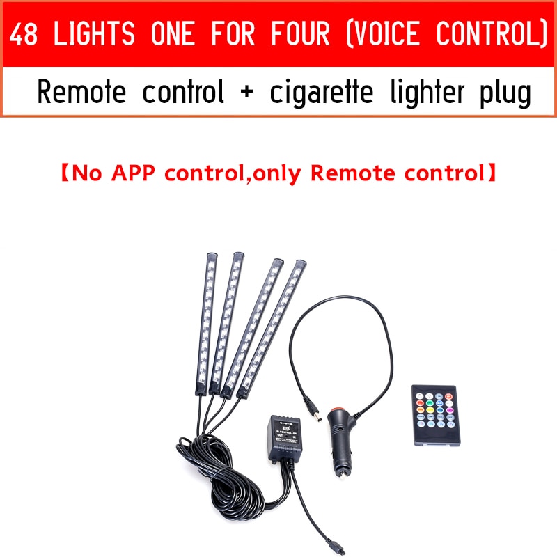 Tiktok Led Car Foot Ambient Light With USB Cigarette Lighter Backlight Music Control App RGB