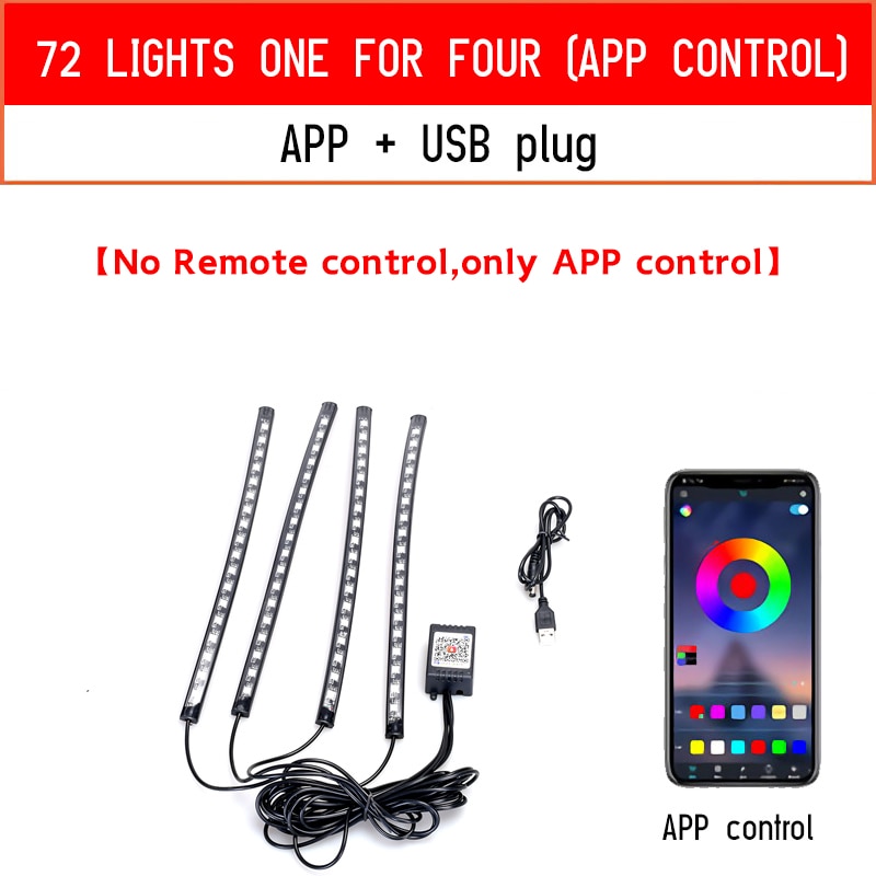 Tiktok Led Car Foot Ambient Light With USB Cigarette Lighter Backlight Music Control App RGB
